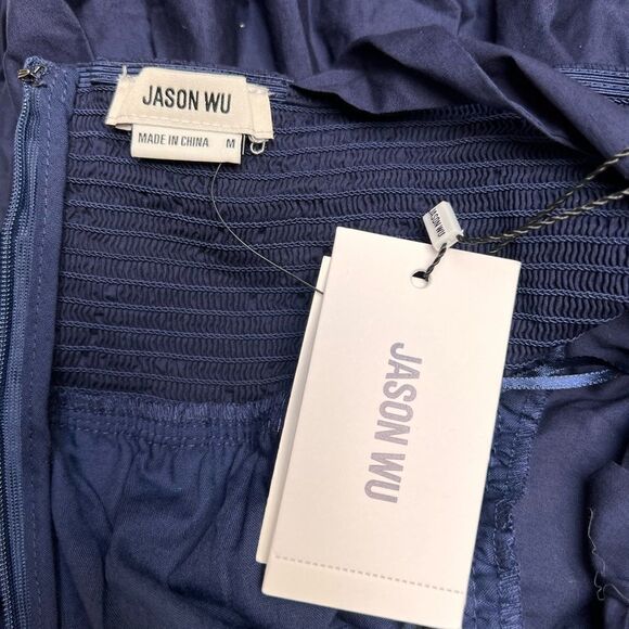 Jason Wu Dress Cotton Tiered Embroidered Scallop Hem Midi Navy Medium MSRP $248 - Picture 5 of 9